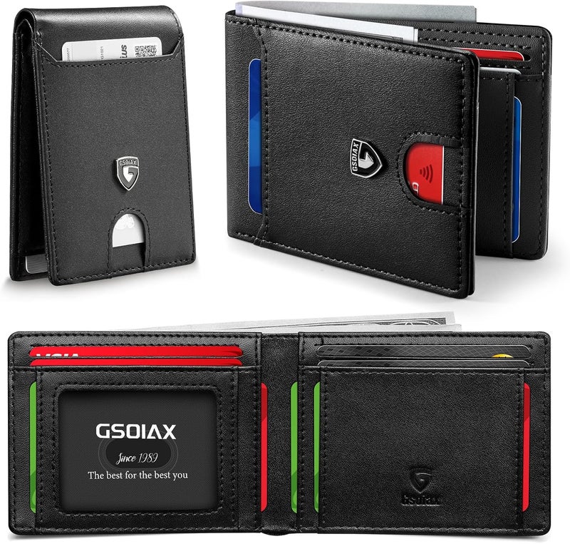 GSOIAX Slim Wallet for Men RFID Blocking Bifold Wallet Carbon Fiber Front Pocket Wallet with 11 Card Holder Minimalist Mens Wallet with Gift Box (Black-1) | RFID Blocking, Bifold wallets, for men, Minimalist, Card Holder, Money Clip - Image 1